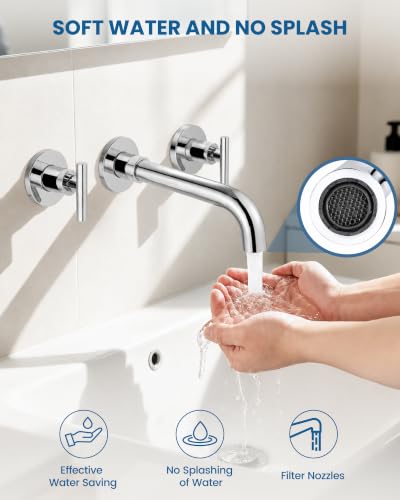 Airuida Wall Mounted Bathroom Sink Faucet,Chrome Polish Vanity Sink Faucet | Lever Handle,3 Holes,360° Widespread Swivel Spout,Rotatable Bathroom Faucet - color: Chrome Polish