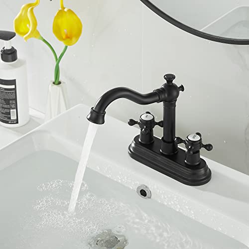 Bathroom Faucet Matte Black 2 Handles 4 Inches Centerset Black Bathroom Vanity with Drain Assembly and Supply Hose Lavatory Faucet - color: Black, style: Ceramic Cover
