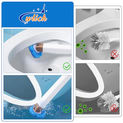 wlich Disposable Toilet Brush Set With 48 Refills, Wall-Mount Holder | Flexible Scrubbing Head, Hygienic Toilet Cleaning, Wall-Mounted Storage for Homes, Apartments, Dorms, Offices, Hotels - color: White+Gold - 48 Refills