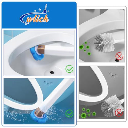 wlich Disposable Toilet Brush Set With 48 Refills, Wall-Mount Holder | Flexible Scrubbing Head, Hygienic Toilet Cleaning, Wall-Mounted Storage for Homes, Apartments, Dorms, Offices, Hotels - color: White+Gold - 48 Refills