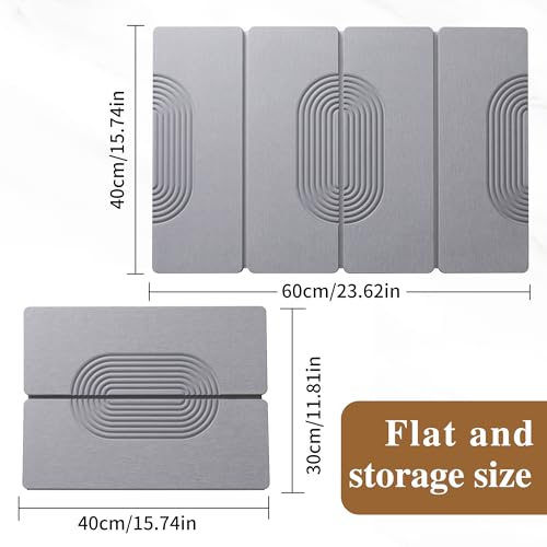 Foldable Stone Dish Drying Mat for Kitchen Counter, Diatomaceous Earth Drying Mat with Non-Slip Backing, Heat Resistant Multifunctional Mat for Kitchen & Bathroom, Instant water absorption-(24"×16") - color: Light Gray