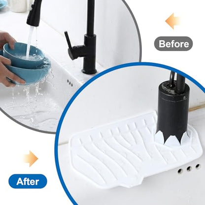 Silicone Sink Splash Guard, Multifunction Faucet Splash Guard, White Kitchen Faucet Mat for Kitchen and Bathroom Sink