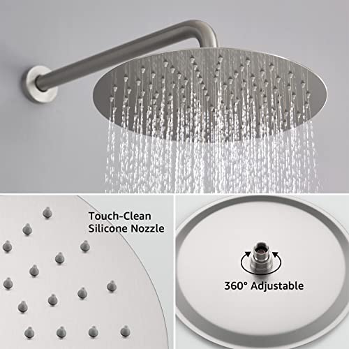 Iriber Brushed Nickel Shower System Wall Mounted Shower Faucet Mixer Set with 12 Inches Rain Shower head and Handheld, Bathroom Shower Trim Kit Contain Pressure Balance Valve - color: Brushed Nickel 02