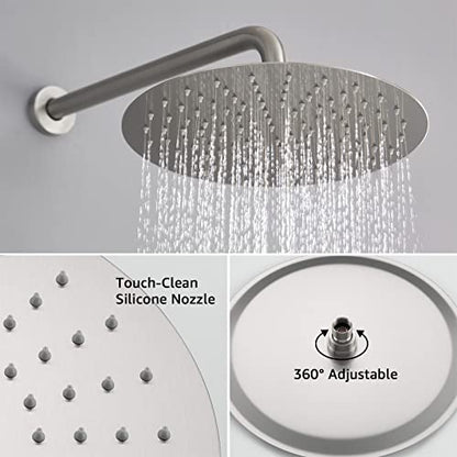 Iriber Brushed Nickel Shower System Wall Mounted Shower Faucet Mixer Set with 12 Inches Rain Shower head and Handheld, Bathroom Shower Trim Kit Contain Pressure Balance Valve - color: Brushed Nickel 02
