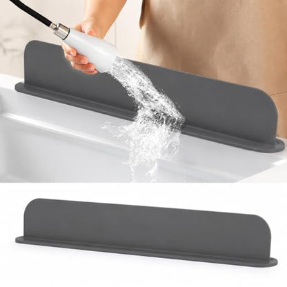 19.2 Inch (49 cm) Silicone Sink Splash Guard with Suction Mount, Kitchen Faucet Water Splash Guard, Anti-Splash Sink Protector for Countertop Behind Faucet