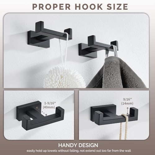 Angle Simple Bathroom Towel Hook Matte Black, Double Robe Coat Hook, 2 Pack | SUS304 Stainless Steel Shower Bath Hand Towel Holder, Modern and Versatile Hanging, Screw Wall Mount - color: Matte Black, size: 2 Pack
