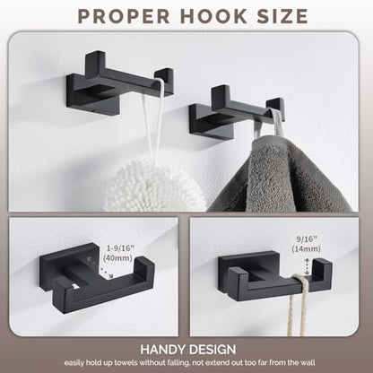 Angle Simple Bathroom Towel Hook Matte Black, Double Robe Coat Hook, 2 Pack | SUS304 Stainless Steel Shower Bath Hand Towel Holder, Modern and Versatile Hanging, Screw Wall Mount - color: Matte Black, size: 2 Pack