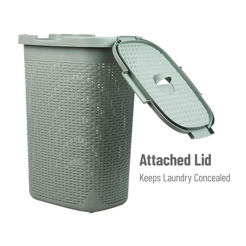 Mind Reader Slim Laundry Hamper with Lid, 60L Tall Clothes Basket, Narrow Tapered Design for Bathrooms, Closets and Laundry Rooms, Plastic, Mint - color: Mint, size: 1 Piece