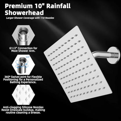 Hibbent All Metal 10x9 Inch Shower Head, High Pressure Stainless Steel Rain Showerheads, Bathroom Rainfall Showerhead with Ultra-thin Design, Adjustable Brass Ball Joint, Silicone Nozzles, Chrome - color: Chrome, size: 10 Inch