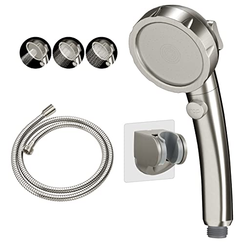 Drill-Free High Pressure Handheld Shower Head with ON/OFF Switch, 3 Spray Modes - Brushed Nickel | 3 Spray Modes with ON/OFF Switch, Detachable Dog Shower Attachment, Pet Shower Wand with Bracket & Hose, Brushed Nickel - color: Brushed Nickel