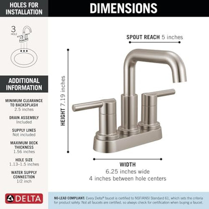 Delta Faucet Nicoli Centerset Bathroom Faucet, Brushed Nickel 2-Handle Bathroom Faucet, Delta Bathroom Sink Faucet, Brushed Nickel 3-Hole Bathroom Faucet, Stainless 25849LF-SS - color: Stainless