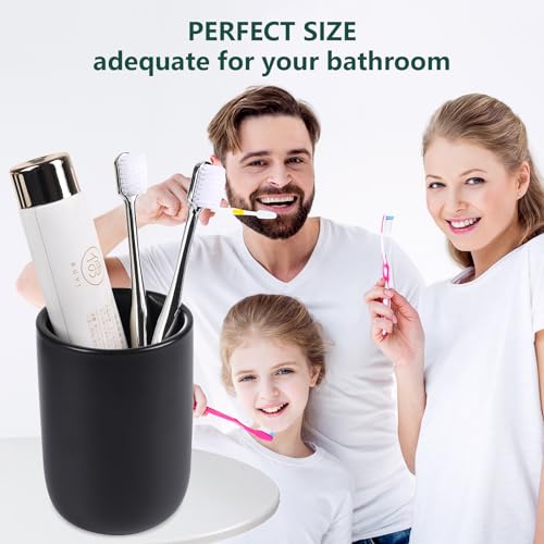 BosilunLife Ceramic Toothbrush Holder - 12oz Bathroom Toothbrush Holder Black Tooth Brush Holders Tumbler Cups Reusable Toothbrush Mouthwash Cup Small Toothbrush and Toothpaste Holder - color: Black-cyl, size: cylinder