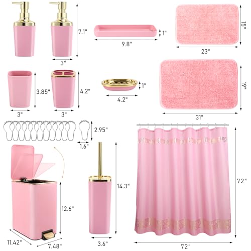 XLHOMO Bathroom Sets with Shower Curtain and Rugs Bathroom Accessories Set Pink Bathroom Set,Shower Curtain Set with Stainless Steel Trash Can - size: Pink, style: Bath Set+Shower Curtain+Bath Rugs