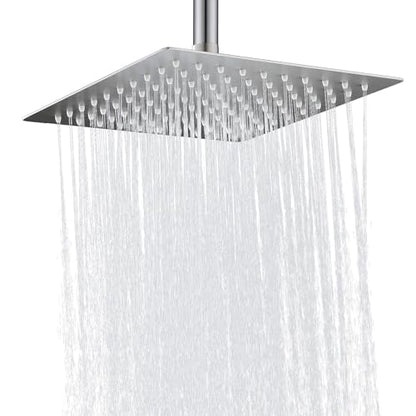 Rain Shower Head 10'' High Pressure Square Rainfall Shower Head Stainless Steel Ultra Thin Waterfall Bathroom Showerhead Body Covering Ceiling Mounted (Brushed nickel)