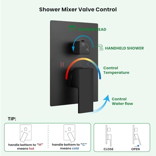 gotonovo Rainfall Bathroom Shower System Rain Shower Head and Handle Set Wall Mounted Shower Complete Combo Solid Brass Pressure Balancing Shower Mixer Valve 12 Inch Matte Black - color: Matte Black, size: 12 Inch