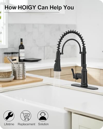 3-Function Kitchen Faucets with Pull Down Sprayer, 1 Hole or 3 Hole Kitchen Faucet Black, 1 Handle Kitchen Sink Faucets, 360 Degree Swivel Stainless Steel Faucet for Kitchen Sink with Deck Plate - color: Matte Black - Classic