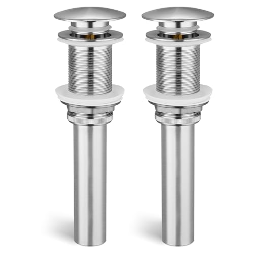 KES Bathroom Sink Drain Without Overflow, Brushed Nickel Pop Up Drain | Vessel Vanity Sink Stopper 2 Pack, All Metal Rustproof Brass and 304 Stainless Steel, for 1.6"-1.9" Sink Hole, S2008D-BN-P2 - color: Brushed Nickel, style: NO Overflow, 2 Pack