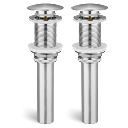 KES Bathroom Sink Drain Without Overflow, Brushed Nickel Pop Up Drain | Vessel Vanity Sink Stopper 2 Pack, All Metal Rustproof Brass and 304 Stainless Steel, for 1.6"-1.9" Sink Hole, S2008D-BN-P2 - color: Brushed Nickel, style: NO Overflow, 2 Pack