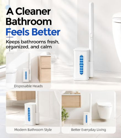 Disposable Toilet Brush and Holder Set with 48 Refills, Toilet Bowl Cleaner | Value Pack;Built-In Cleaner;Cleaner & More Hygienic;Hands-Free Disposal;Fresh Bathroom