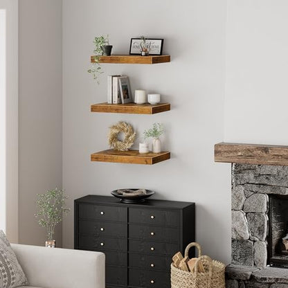 QEEIG 12" Deep Floating Shelves for Wall - 12 x 16 inch Book Shelf Bathroom Bedroom Kitchen Living Room Hanging Bookshelf Farmhouse Set of 3, Brown (026-40BN3) - color: A. Brown, size: 15.7" x 11.6"