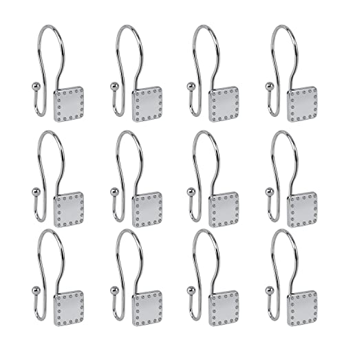 HK20XX Shower Hooks - Double Shower Curtain Rings for Bathroom - Rust Resistant Shower Curtain Hooks for Shower Curtain or Liner - Shower Curtain Rings with Crystal Design - Set of 12 - color: Chrome