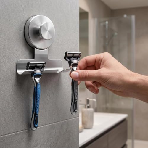 Suction Cup Razor Holder, Stainless Steel Wall Mount Hooks, Heavy-Duty No-Drill Shower Hooks for Razor,Towel,Loofah, Shaver Holder (Silver 2 Pcs) - color: Silver