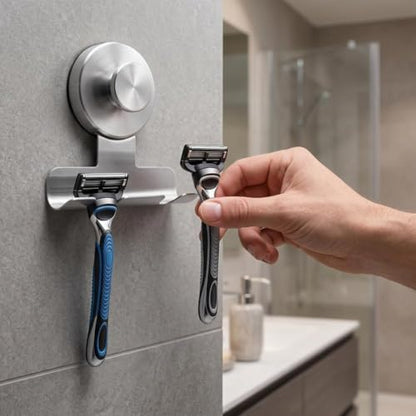 Suction Cup Razor Holder, Stainless Steel Wall Mount Hooks, Heavy-Duty No-Drill Shower Hooks for Razor,Towel,Loofah, Shaver Holder (Silver 2 Pcs) - color: Silver