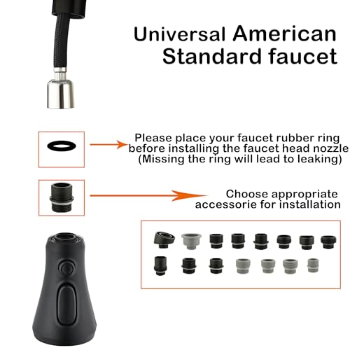 Universal Kitchen Faucet Head Replacement Matte Black,ABS Plastic | 3 Modes(Stream,Spray and Double Blade Spray)Pull Down Nozzle with 17-Adapter for Moen,Delta,Kohler,American Standard Faucet - color: Matte Black