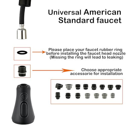 Universal Kitchen Faucet Head Replacement Matte Black,ABS Plastic | 3 Modes(Stream,Spray and Double Blade Spray)Pull Down Nozzle with 17-Adapter for Moen,Delta,Kohler,American Standard Faucet - color: Matte Black