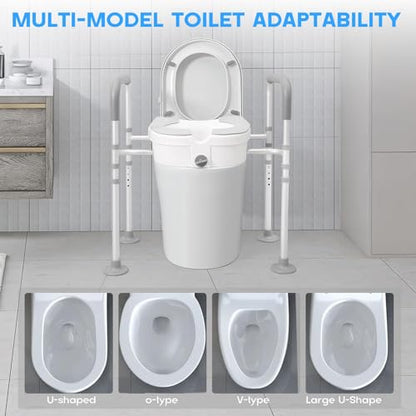 Toilet Seat Risers For Seniors 4-Legged Adjustable Raised Toilet Seat With Handles Thickened Aluminum Alloy Frame Toilet Riser Withhandles For Seniors for Elderly Disabled Medical (Grey & White).