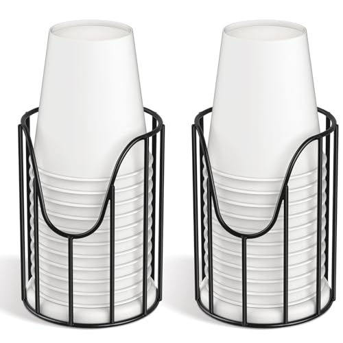 Luxspire Bathroom Cup Dispenser, 3-5oz Dixie Cup Dispenser, Metal Dixie Cup Holder, Disposable Paper Cup Holder for Bathroom, Cotton Pad Holder, Guest Bathroom Essentials, Black, 2 Pack | Holds 3-5oz Dixie cups, Spring-loaded design for guest bathrooms, A