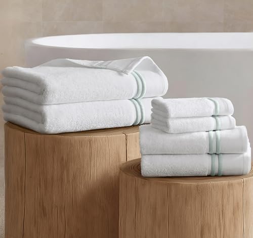 Madison Park Roan Border Cotton Bath Towel Set Absorbent, 6 Piece, Seafoam | Microfiber, Soft Pile, Machine Washable, OEKO-TEX Certified, Plush Bathroom Mat, Non Slip TPR Backing - color: Seafoam