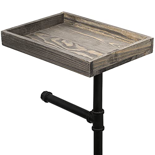 MyGift Freestanding Toilet Paper Holder Stand with Rustic Wood Shelf | Bathroom Tissue Dispenser Rack, Floor Standing Metal Wire Basket, Farmhouse Lavatory Spare Roll Storage Caddy Container