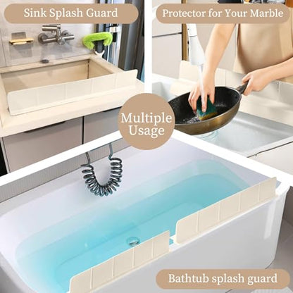 23" Ultra Silicone High Sink Splash Guard, Beige | Released in 2026, Self-Draining Water Splash Guard, for Kitchen Sink&Bathroom&Island, 3.5" Splash Guard, 7 Strong Suction Cup - color: Beige