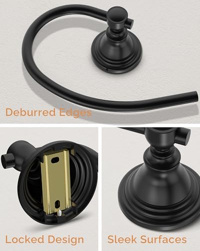 Black Towel Ring Wall Mounted for Bathroom, Hand Towel Holder | 304 Stainless Steel Heavy Duty Towel Hanger Waterproof & Rustproof Towel Holder Raised Base - color: Matte Black