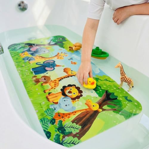 Cute Cartoon Non-Slip Bath Mat for Tub - Anti-Slip Kids Bathtub Mat, Slip-Resistant Shower Mat for Bathroom Safety, 35 X 15.3 Inch, Easy to Clean (Jungle) - color: Jungle