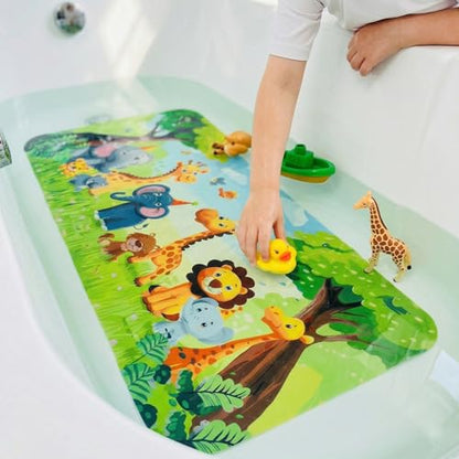 Cute Cartoon Non-Slip Bath Mat for Tub - Anti-Slip Kids Bathtub Mat, Slip-Resistant Shower Mat for Bathroom Safety, 35 X 15.3 Inch, Easy to Clean (Jungle) - color: Jungle