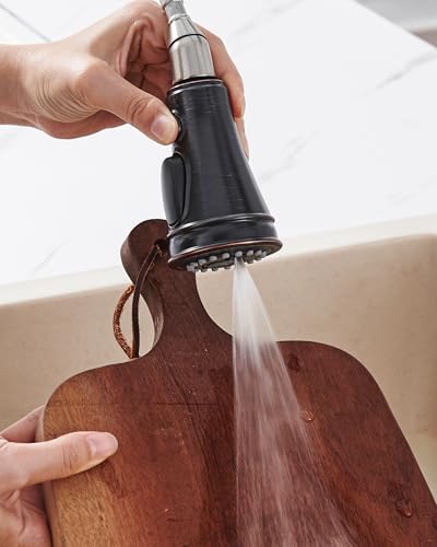 Kitchen Faucet Replacement Spray Head - with 15 Adapters, Oil Rubbed Bronze | Pull Down Kitchen Sink Faucet Sprayer Head, 3-Function Nozzle Stream/Spray/Blade, Easy to Install, Compatible with Moen Delta - color: Oil Rubbed Bronze