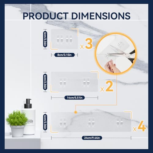 9-Pack Shower Caddy Adhesive Replacement - Transparent Shower Adhesive Strips, No Drilling Hooks for Bath Storage Shelves, Kitchen Racks, Basket & Soap Holder