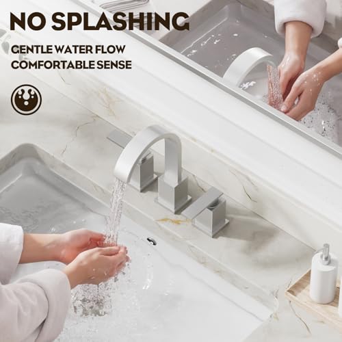 Brushed Nickel 3 Hole Bathroom Faucet 8 Inch Waterfall Vanity Faucet, Bathroom Sink Faucet with Pop Up Drain and Water Supply Line, WF011-BN - color: Brushed Nickel-8 IN