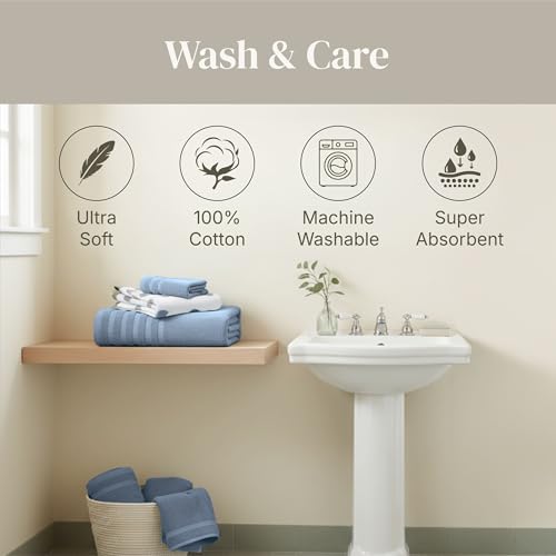 Modern Threads 6 Piece Bath Towel Set – Bathroom Set with 2 Bath Towels, 2 Hand Towels, and 2 Wash Cloths – 100% Cotton, Super Absorbent & Extra Soft – Reversible Natural Vine (Blue) - color: Blue