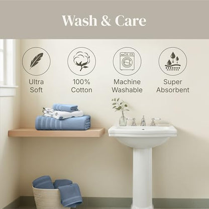 Modern Threads 6 Piece Bath Towel Set – Bathroom Set with 2 Bath Towels, 2 Hand Towels, and 2 Wash Cloths – 100% Cotton, Super Absorbent & Extra Soft – Reversible Natural Vine (Blue) - color: Blue