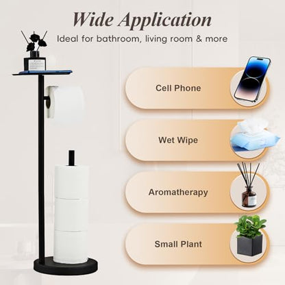 SHUNLI Toilet Paper Holder Stand - Modern Freestanding Toilet Paper Roll Holder with Storage Reserve, Toilet Tissue Paper Roll for Bathroom, SUS304 Stainless Steel (Black) - color: Black