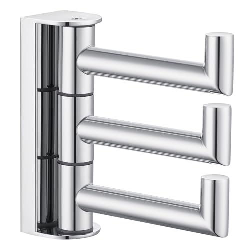 Suyar Bathroom Towel Hook Polished Chrome, Swivel Robe Hook with 3 Arms | SUS304 Stainless Steel, Wall Mounted - color: Polished Chrome, size: 1 Pack