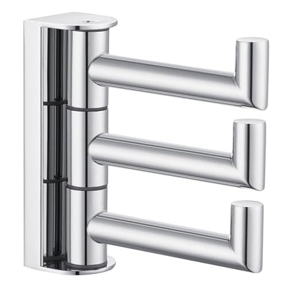 Suyar Bathroom Towel Hook Polished Chrome, Swivel Robe Hook with 3 Arms | SUS304 Stainless Steel, Wall Mounted - color: Polished Chrome, size: 1 Pack