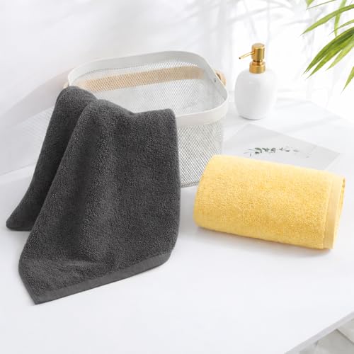 4-Pack Cotton Hand Towels for Bathroom with Hanging Loops, Yellow&Gray | Sink-side towels for drying hands and face, ideal for bathrooms, guest baths, powder rooms, OEKO-TEX certified, easy care - color: B01: Yellow & Gray
