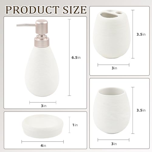 CERBIOR Bathroom Accessories Set,4 PCS Ceramic Bath Accessory,White | Includes Toothbrush Holder, Toothbrush Cup, Soap Dish for Decorative Countertop and Housewarming Gift - style: White
