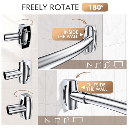 Curved Shower Curtain Rod for Bathroom, 40-72 Inches Adjustable Shower Rod | Rustproof Shower Curtain Rod with Rotating Brackets for Extra 30% Large Shower Space, 0.9MM thickness, Need to Drill, Chrome - color: Chrome