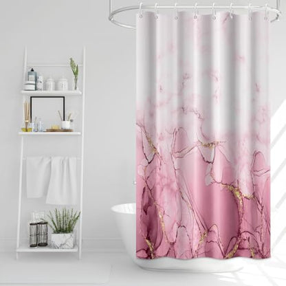 Pink Marble Stall Waterproof Shower Curtain 48x72 inches | RV Small Shower Curtain Set for Bathroom, Abstract Modern, Machine Washable, Easy to Install with Hooks, Ombre White Pink - color: Pink, size: 48"W x 72"L (Pack of 1)
