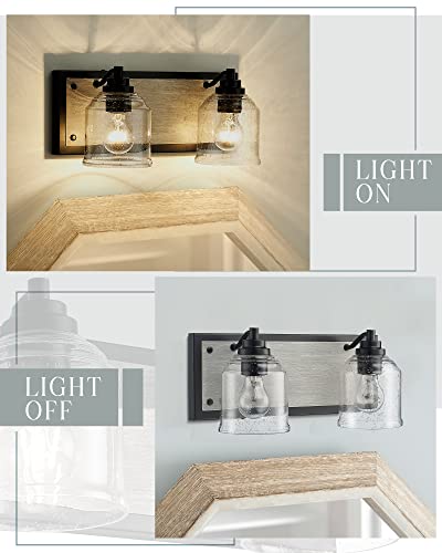 16" 2-Light Farmhouse Bathroom Vanity Light with Bubble Glass, Gray | Farmhouse Rustic style, Metal base with hand-painted wood grain, E26 Ceramic Base(no bulb), UL&ETL, mount up/down,over mirror - color: Gray, size: 2-Light